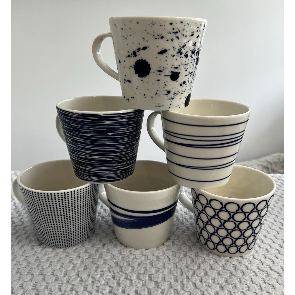 Royal Doulton Pacific Blue Mugs Set 6 Mixed Patterns Coffee Tea Cup Coastal